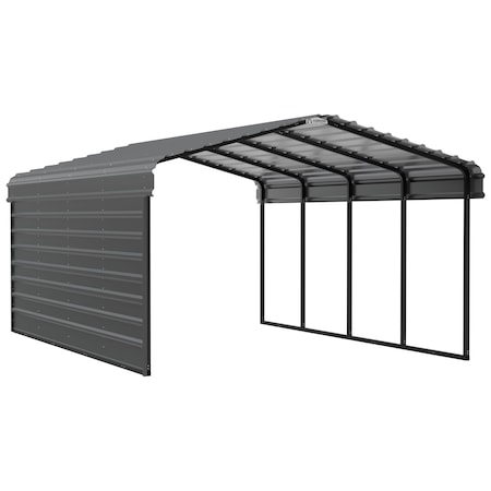 Arrow Storage Products Galvanized Steel Carport, W/ 1-Sided Enclosure, Compact Car Metal Carport Kit, 12'x20'x7', Charcoal CPHC122007ECL1